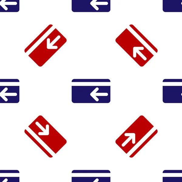 Modrá a červená Cash back ikona izolované bezešvé vzor na bílém pozadí. Kreditku. Finanční služby, vrácení peněz, návratnost investic, spořicí účet. Vektorová ilustrace — Stockový vektor