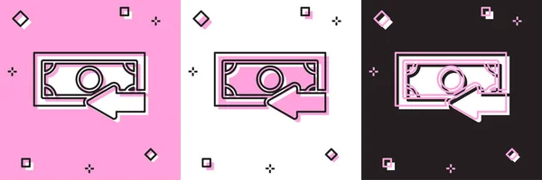 Set Cash terug pictogram geïsoleerd op roze en witte, zwarte achtergrond. Financiële diensten, terugbetaling van geld, rendement van investeringen, spaarrekening, valutawissel. Vector Illustratie — Stockvector
