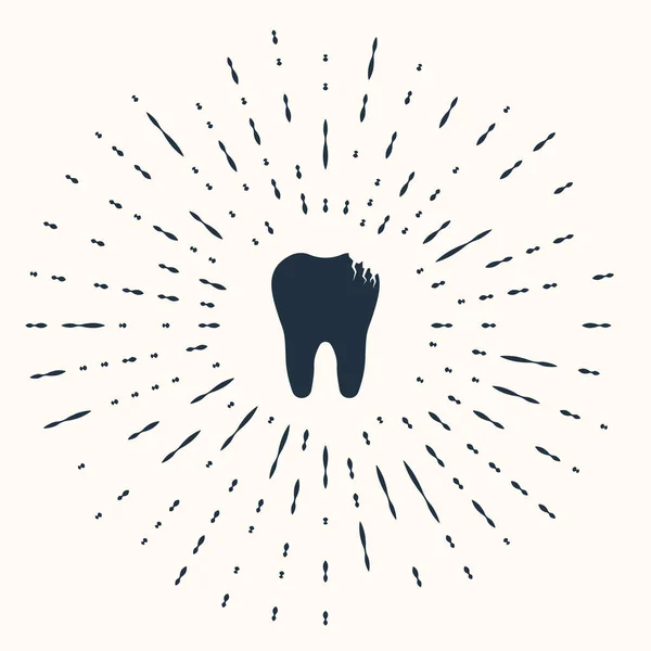 Grey Broken tooth icon isolated on beige background. Dental problem icon. Dental care symbol. Abstract circle random dots. Vector Illustration — Stock Vector