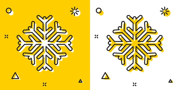 Czarna ikona płatka śniegu izolowana na żółto-białym tle. Przypadkowe dynamiczne kształty. Ilustracja wektora — Wektor stockowy