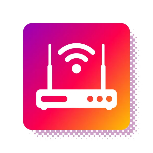 Beyaz Yönlendirici ve kablosuz ağ sinyali simgesi beyaz arkaplanda izole edildi. Kablosuz ethernet modem yönlendirici. Bilgisayar teknolojisi interneti. Kare renk düğmesi. Vektör İllüstrasyonu — Stok Vektör
