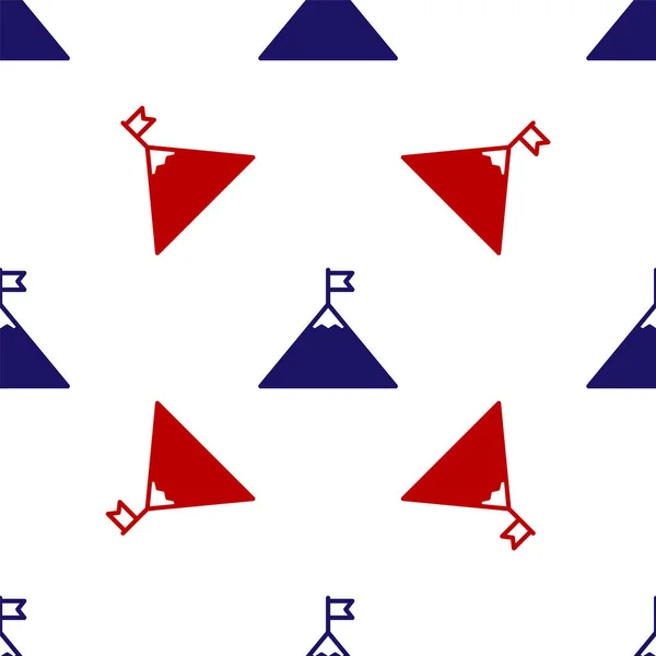 Montagnes bleues et rouges et drapeau sur l'icône supérieure motif isolé sans couture sur fond blanc. Symbole de victoire ou concept de succès. Illustration vectorielle — Image vectorielle