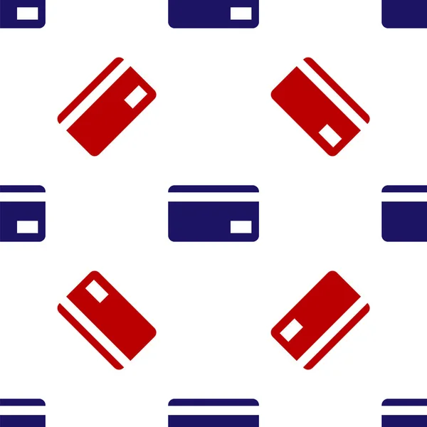 Blaues und rotes Kreditkartensymbol isoliert nahtloses Muster auf weißem Hintergrund. Online-Zahlung. Bargeldabhebung. Finanzgeschäfte. Einkaufsschild. Vektorillustration — Stockvektor