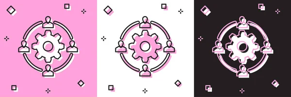 Definir ícone conceito Outsourcing isolado em rosa e branco, fundo preto. Assinatura de cooperação. Ideia de trabalho em equipe e investimento. Ilustração vetorial — Vetor de Stock