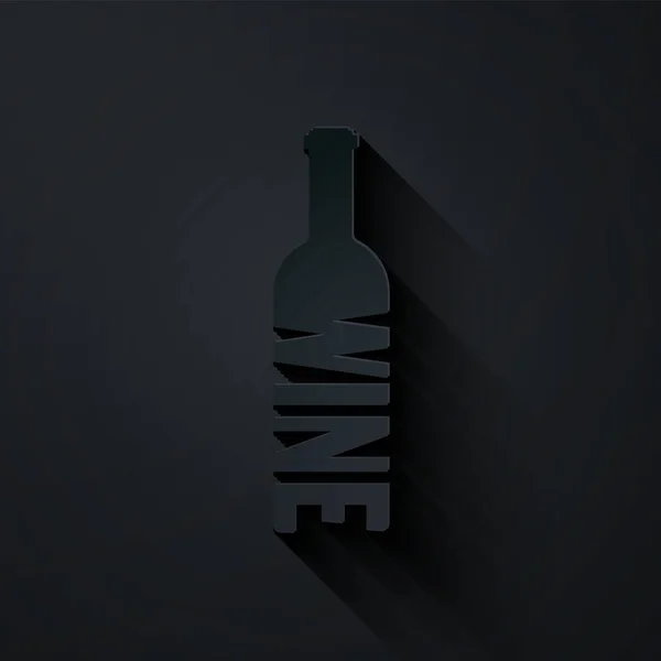 Carta tagliata Bottiglia di icona del vino isolata su sfondo nero. Letteratura bottiglia di vino. Stile cartaceo. Illustrazione vettoriale — Vettoriale Stock