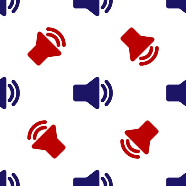 Blå och röd högtalare volym ikon - ljud röst ljud symbol, media musik ikon isolerad sömlös mönster på vit bakgrund. Vektor Illustration — Stock vektor