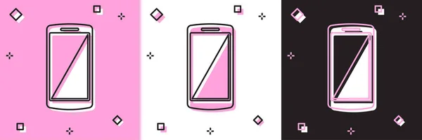 Definir Smartphone, ícone do telefone móvel isolado em rosa e branco, fundo preto. Ilustração vetorial — Vetor de Stock