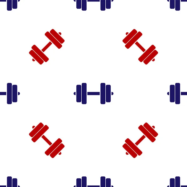 Blaues und rotes Hantel-Symbol isoliert nahtloses Muster auf weißem Hintergrund. Muskellifting-Symbol, Fitness-Langhantel, Fitness-Symbol, Sportgerätsymbol, Übungshantel. Vektorillustration — Stockvektor