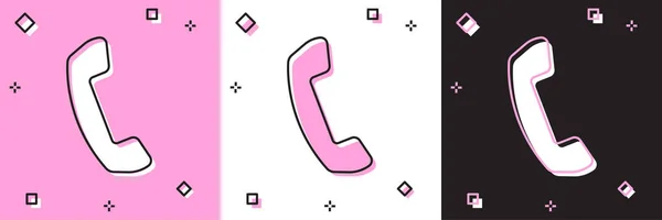 Setzen Sie das Telefonhörer-Symbol isoliert auf rosa und weißen, schwarzen Hintergrund. Telefonzeichen. Vektorillustration — Stockvektor