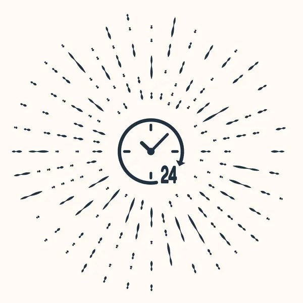 Reloj gris 24 horas icono aislado sobre fondo beige. Todo el día icono cíclico. Símbolo de servicio 24 horas. Puntos aleatorios de círculo abstracto. Ilustración vectorial — Archivo Imágenes Vectoriales