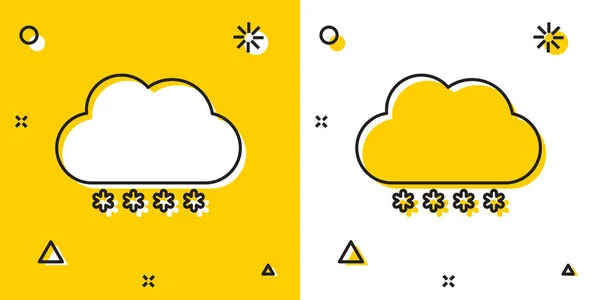 Nuvem Negra com ícone de neve isolado em fundo amarelo e branco. Nuvem com flocos de neve. Ícone meteorológico único. Sinal de nevar. Formas dinâmicas aleatórias. Ilustração vetorial — Vetor de Stock