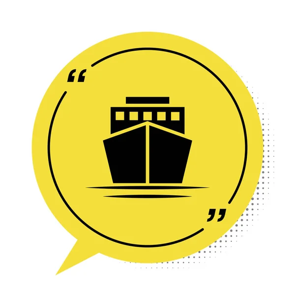 Black Ship icon isolated on white background. Yellow speech bubble symbol. Vector Illustration — Stock Vector