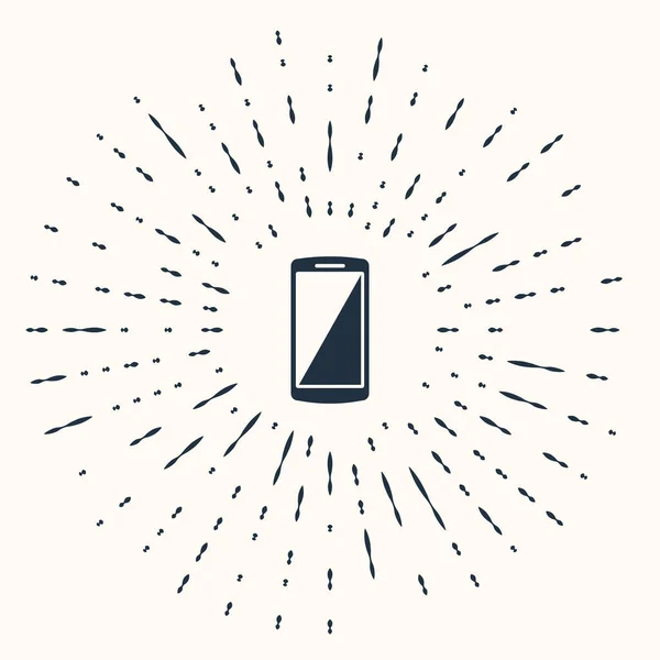 Smartphone grigio, icona del telefono cellulare isolata su sfondo beige. Cerchi astratti puntini casuali. Illustrazione vettoriale — Vettoriale Stock