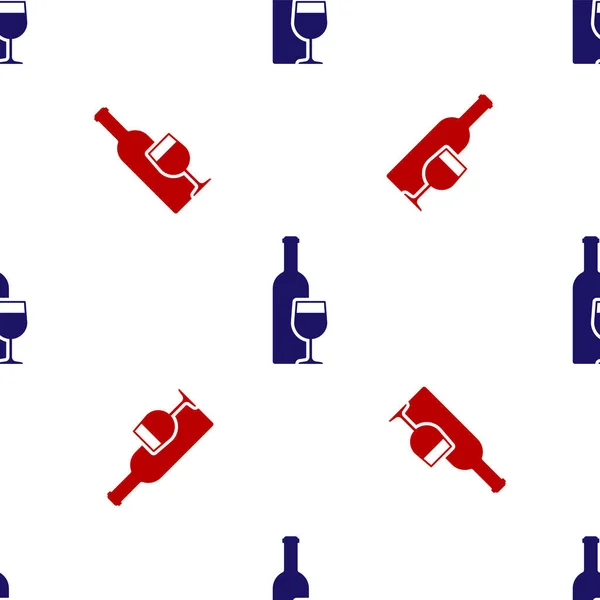 Bouteille de vin bleue et rouge avec icône en verre de vin motif isolé sans couture sur fond blanc. Illustration vectorielle — Image vectorielle