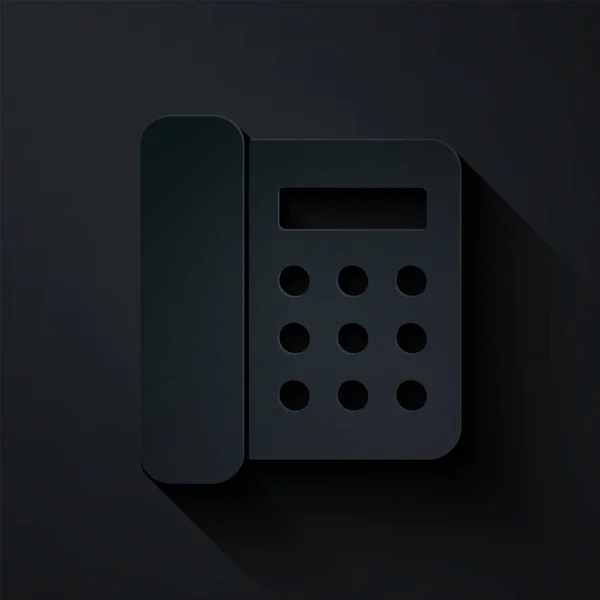 Паперовий виріз Піктограма телефону ізольована на чорному тлі. Стаціонарний телефон. Стиль паперового мистецтва. Векторна ілюстрація — стоковий вектор