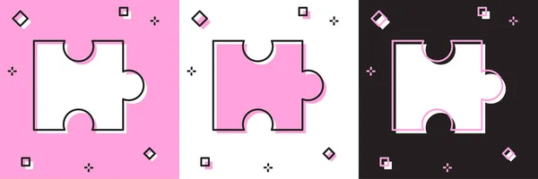 Set Icono de la pieza del rompecabezas aislado sobre fondo rosa y blanco, negro. Moderno piso, negocio, marketing, finanzas, concepto de internet. Ilustración vectorial — Vector de stock