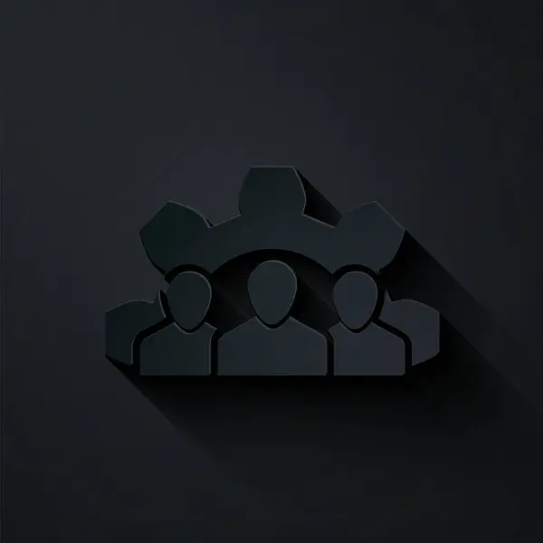 Paper cut Project team bas ikon isolerad på svart bakgrund. Affärsanalys och planering, konsultverksamhet, teamarbete, projektledning. Papperskonst. Vektor Illustration — Stock vektor