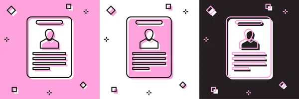 Definir ícone de crachá de identificação isolado em rosa e branco, fundo preto. Pode ser usado para apresentação, identidade da empresa, publicidade. Ilustração vetorial —  Vetores de Stock