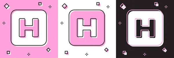 Definir ícone sinal do hospital isolado em rosa e branco, fundo preto. Ilustração vetorial — Vetor de Stock