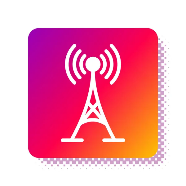 Vit antenn ikon isolerad på vit bakgrund. Radioantenn trådlös. Teknik och nätverkssignalradio antenn. Fyrkantig färgknapp. Vektor Illustration — Stock vektor