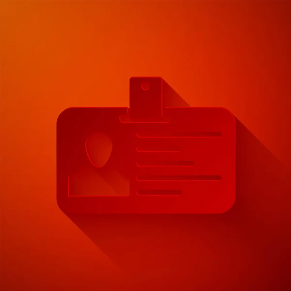 Papier découpé icône badge d'identification isolé sur fond rouge. Il peut être utilisé pour la présentation, l'identité de l'entreprise, la publicité. Style art du papier. Illustration vectorielle — Image vectorielle