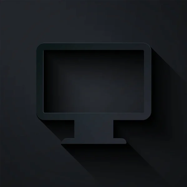 Иконка экрана монитора компьютера изолирована на черном фоне. Электронное устройство. Вид спереди. Бумажный стиль. Векторная миграция — стоковый вектор
