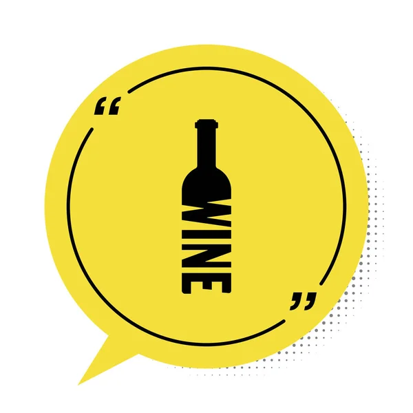 Bouteille noire de vin icône isolée sur fond blanc. Une bouteille de vin. Symbole de bulle de parole jaune. Illustration vectorielle — Image vectorielle