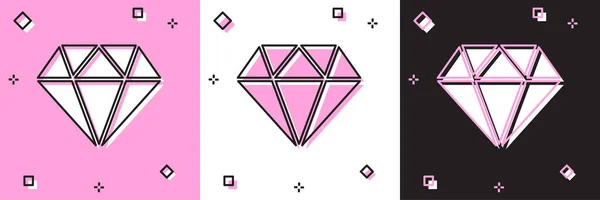 Ensemble icône diamant isolé sur fond rose et blanc, noir. Symbole de bijoux. Pierre précieuse. Illustration vectorielle — Image vectorielle
