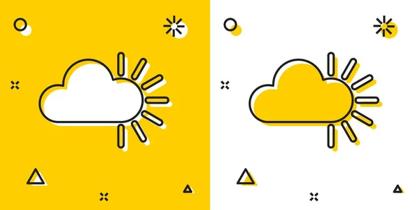Icono nublado negro aislado sobre fondo amarillo y blanco. Formas dinámicas aleatorias. Ilustración vectorial — Archivo Imágenes Vectoriales
