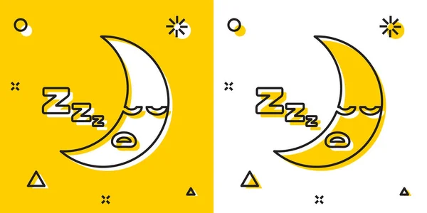 Icono de Luna Negra aislado sobre fondo amarillo y blanco. Señal de noche nublada. Sueños del sueño símbolo. Señal de la noche o la cama. Formas dinámicas aleatorias. Ilustración vectorial — Archivo Imágenes Vectoriales