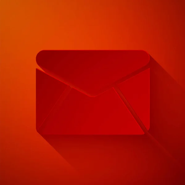 Papier gesneden Envelop pictogram geïsoleerd op rode achtergrond. E-mailbericht letter symbool. Papierkunst stijl. Vector Illustratie — Stockvector