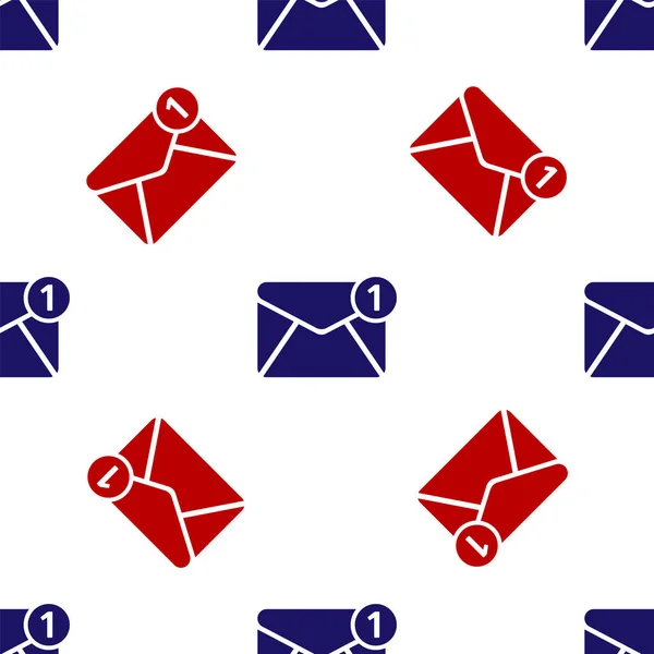 Ícone de envelope azul e vermelho isolado padrão sem costura no fundo branco. Conceito de mensagem recebida. Novo, mensagem de entrada de e-mail, SMS. Serviço de entrega de correio. Ilustração vetorial — Vetor de Stock