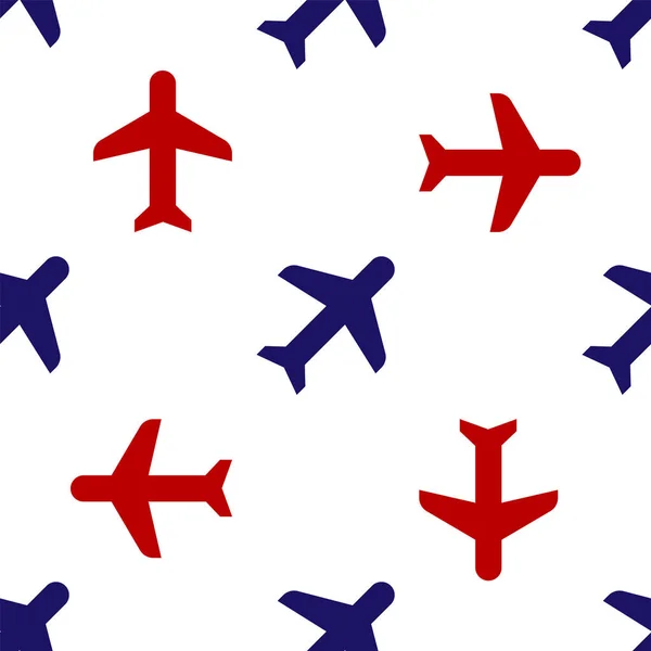 Icône avion bleu et rouge isolé motif sans couture sur fond blanc. Icône avion volant. Panneau d'avion de ligne. Illustration vectorielle — Image vectorielle