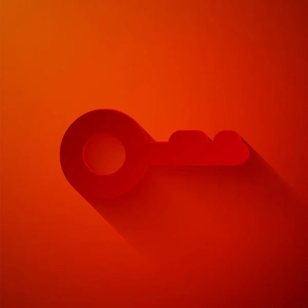 Paper cut Key icon isolated on red background. Paper art style. Vector Illustration — Stock Vector