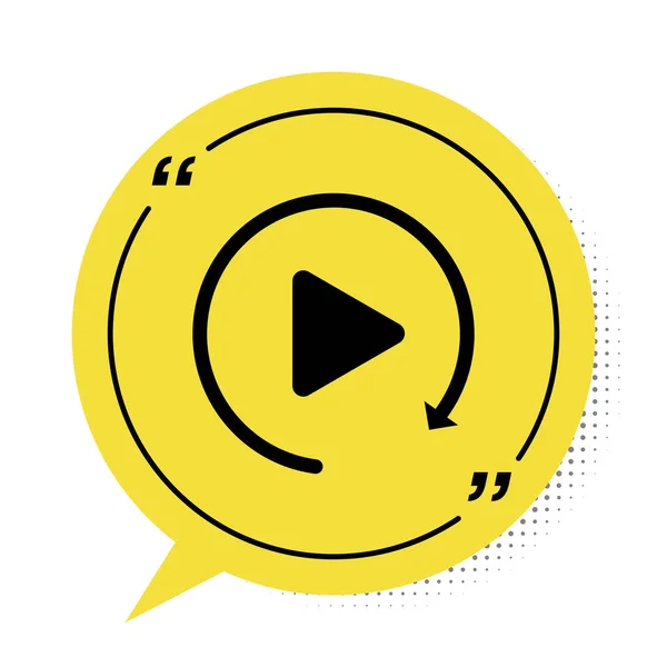 Czarny przycisk odtwarzania wideo jak prosta ikona odtwarzania odizolowana na białym tle. Żółty symbol bańki mowy. Ilustracja wektora — Wektor stockowy