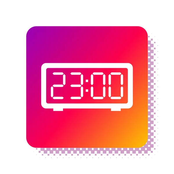 Λευκό ψηφιακό ρολόι συναγερμού απομονωμένο σε λευκό φόντο. Ηλεκτρονικό ρολόι ξυπνητήρι. Εικονίδιο. Τετράγωνο κουμπί χρώματος. Εικονογράφηση διανύσματος — Διανυσματικό Αρχείο