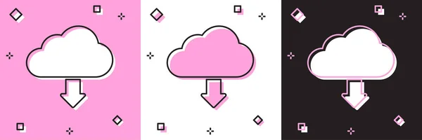 Définir l'icône de téléchargement Cloud isolé sur fond rose et blanc, noir. Illustration vectorielle — Image vectorielle