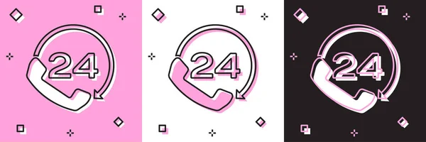Set Telephone 24 hours support icon isolated on pink and white, black background. All-day customer support call-center. Full time call services. Vector Illustration — Stock Vector