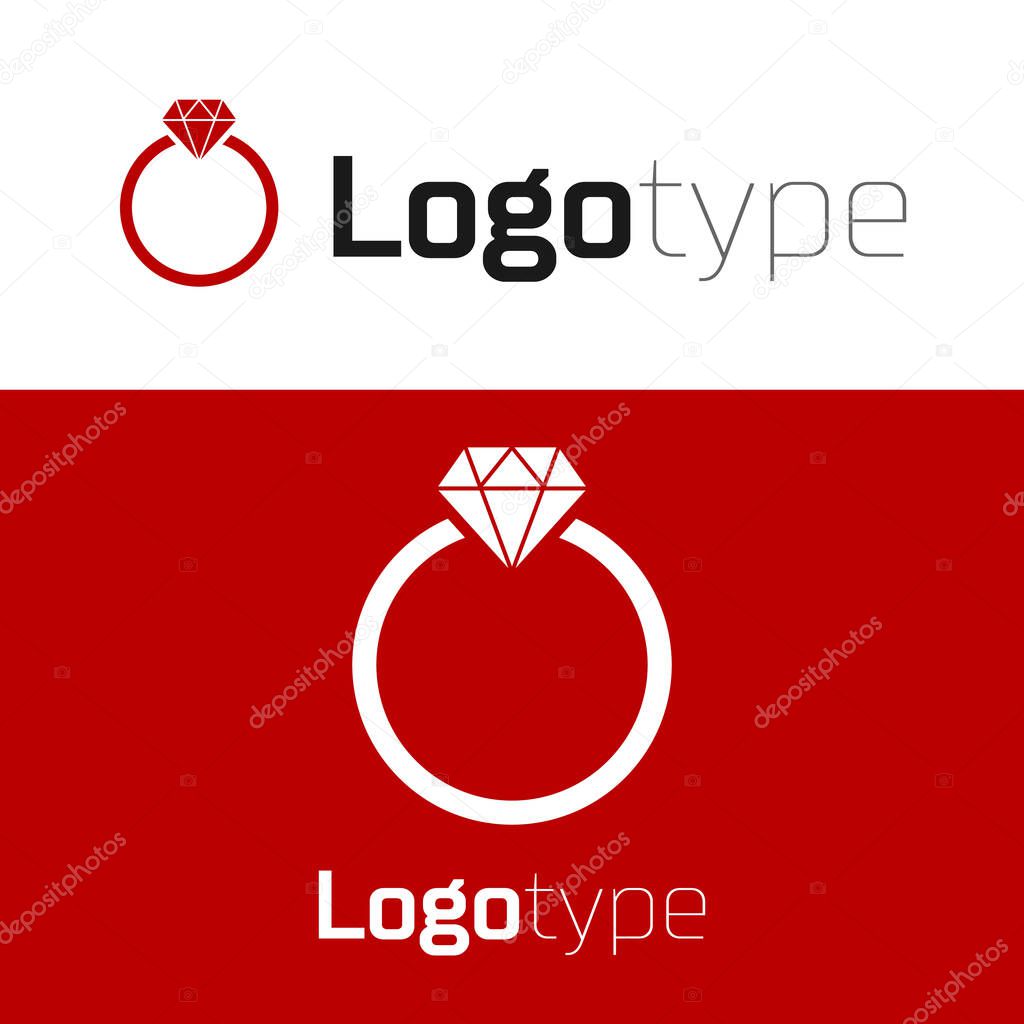 Red Diamond engagement ring icon isolated on white background. Logo design template element. Vector Illustration