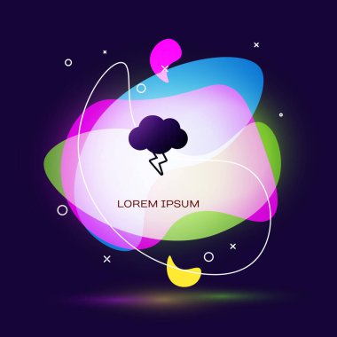 Koyu mavi arka planda yalıtılmış Black Storm simgesi. Bulut ve şimşek işareti. Fırtınanın hava ikonu. Sıvı şekilli soyut afiş. Vektör İllüstrasyonu