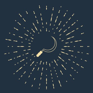 Koyu mavi arkaplanda bej renkli siyah simge izole edildi. Kanca işaretini topluyorum. Soyut çember rastgele noktalar. Vektör İllüstrasyonu