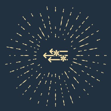 Koyu mavi arka planda bej rengi rüzgar ve kar ikonu izole edildi. Rüzgarlı bir hava. Soyut çember rastgele noktalar. Vektör İllüstrasyonu