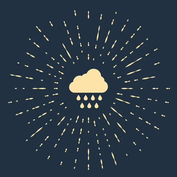 Beige wolk met regen icoon geïsoleerd op donker blauwe achtergrond. Regen wolk neerslag met regendruppels. Abstracte cirkel willekeurige stippen. Vector illustratie — Stockvector