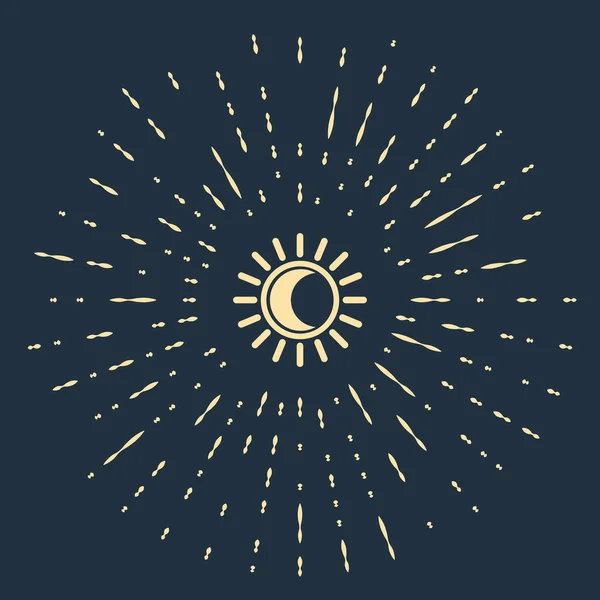 Бежевое затмение солнечной иконки выделяется на темно-синем фоне. Полное гидролокационное затмение. Абстрактные круговые случайные точки. Векторная миграция — стоковый вектор