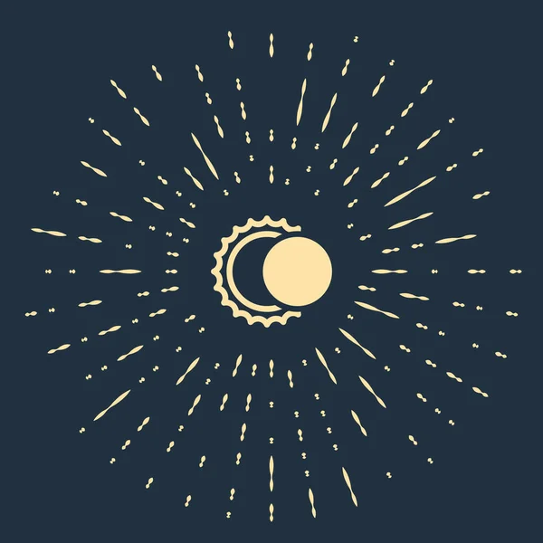 Бежевое затмение солнечной иконки выделяется на темно-синем фоне. Полное гидролокационное затмение. Абстрактные круговые случайные точки. Векторная миграция — стоковый вектор