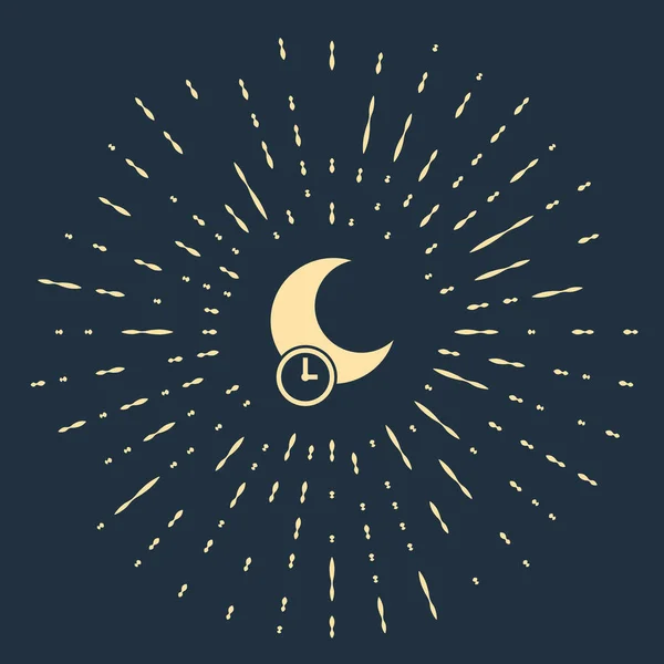 Beige Sleeping moon icoon geïsoleerd op donkerblauwe achtergrond. Abstracte cirkel willekeurige stippen. Vector Illustratie — Stockvector