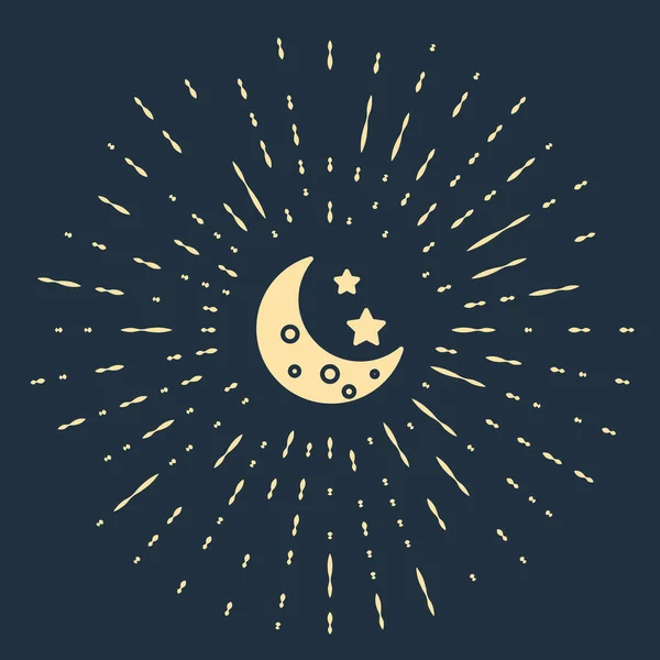 Beige maan en sterren pictogram geïsoleerd op donker blauwe achtergrond. Abstracte cirkel willekeurige stippen. Vector illustratie — Stockvector