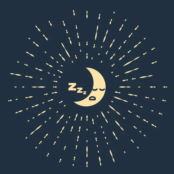 Icona Beige Moon isolata su sfondo blu scuro. Segno notturno nuvoloso. Sonno sogno simbolo. Segnale notturno o notturno. Cerchi astratti puntini casuali. Illustrazione vettoriale — Vettoriale Stock