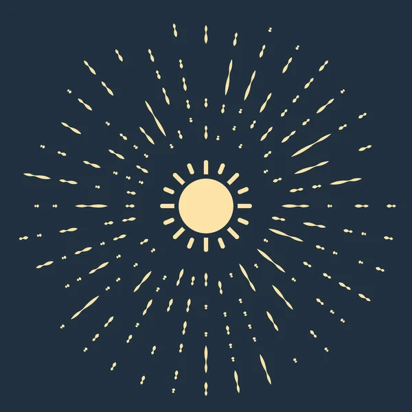 Иконка бежевого солнца выделена на темно-синем фоне. Абстрактные круговые случайные точки. Векторная миграция — стоковый вектор