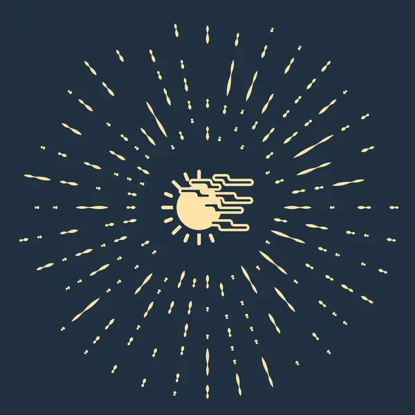 Icono de niebla y sol beige aislado sobre fondo azul oscuro. Puntos aleatorios de círculo abstracto. Ilustración vectorial — Archivo Imágenes Vectoriales